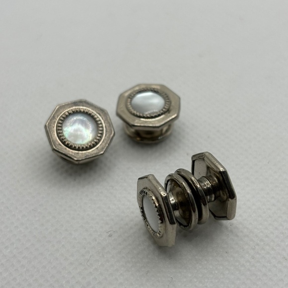 Edwardian Men's Cuff Links, Mother of Pearl, Octagon, Snap, Circa 1900s, Vintage - Picture 4 of 5